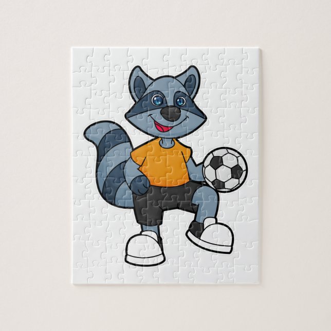 Racoon as Soccer player with Soccer ball Jigsaw Puzzle (Vertical)
