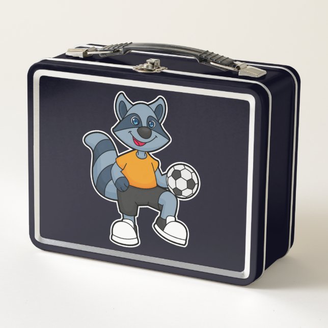 Racoon as Soccer player with Soccer ball Metal Lunch Box (Front)