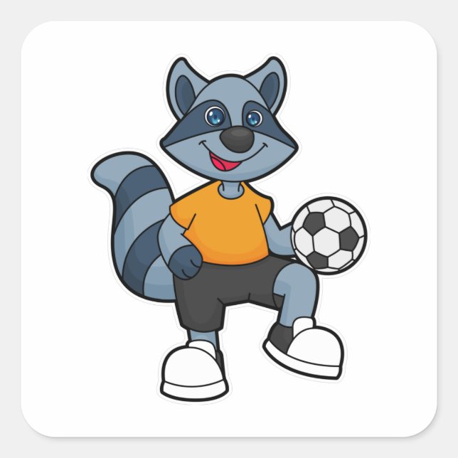 Racoon as Soccer player with Soccer ball Square Sticker (Front)