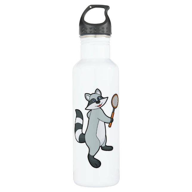 Racoon as Tennis player with Tennis racket 710 Ml Water Bottle (Front)