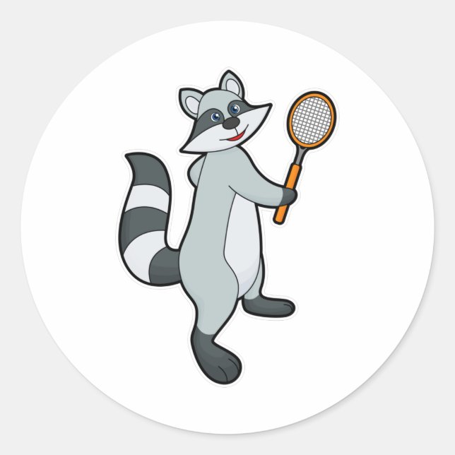 Racoon as Tennis player with Tennis racket Classic Round Sticker (Front)