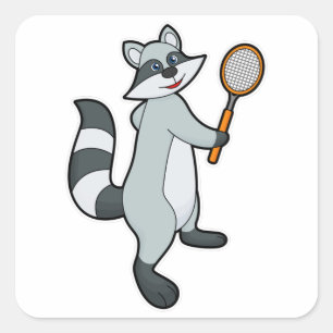 Racoon as Tennis player with Tennis racket Square Sticker
