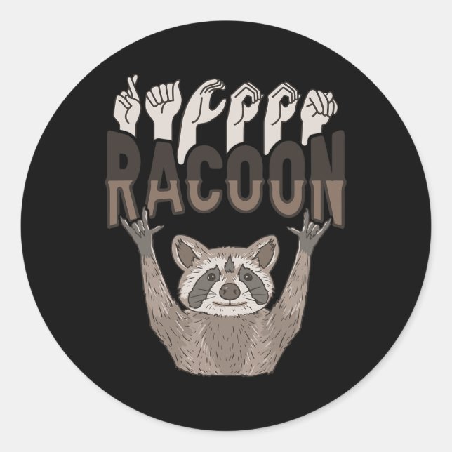 Racoon Asl Hand Gesture Deaf Hearing Loss Awarenes Classic Round Sticker (Front)