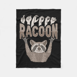 Racoon Asl Hand Gesture Deaf Hearing Loss Awarenes Fleece Blanket
