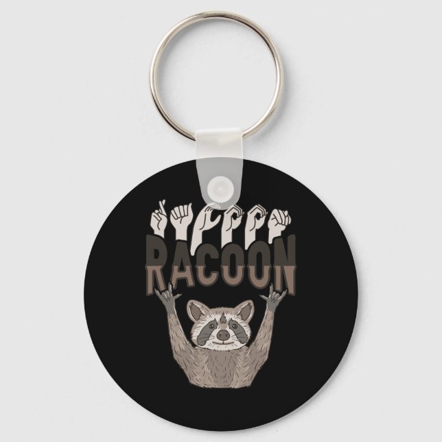 Racoon Asl Hand Gesture Deaf Hearing Loss Awarenes Key Ring (Front)