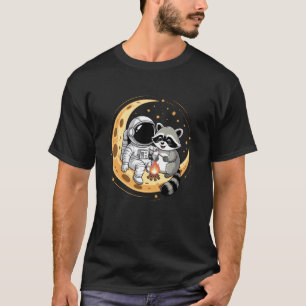 Racoon Astronaut Bonfire Camping Crescent Moon T-Shirt