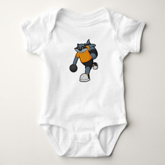 Racoon at Bowling with Bowling ball Baby Bodysuit (Front)