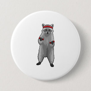 Racoon at Fitness with Dumbbells 7.5 Cm Round Badge