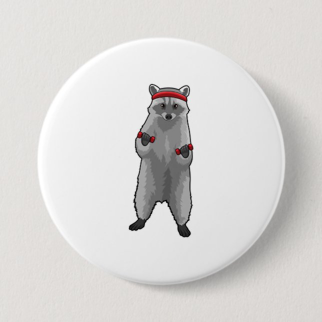 Racoon at Fitness with Dumbbells 7.5 Cm Round Badge (Front)