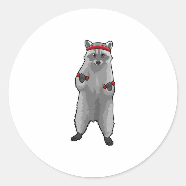 Racoon at Fitness with Dumbbells Classic Round Sticker (Front)