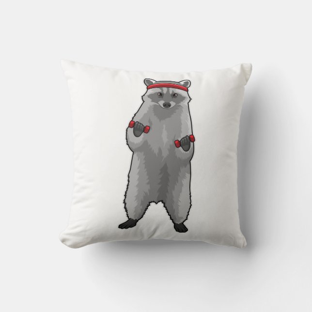 Racoon at Fitness with Dumbbells Cushion (Front)