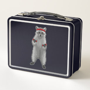 Racoon at Fitness with Dumbbells Metal Lunch Box