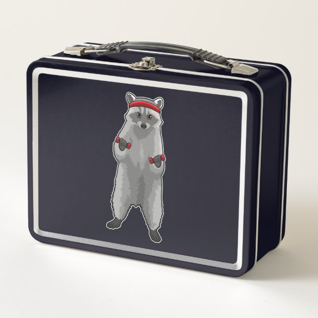 Racoon at Fitness with Dumbbells Metal Lunch Box (Front)