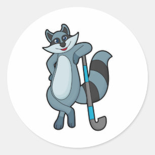 Racoon at Hockey with Hockey stick Classic Round Sticker