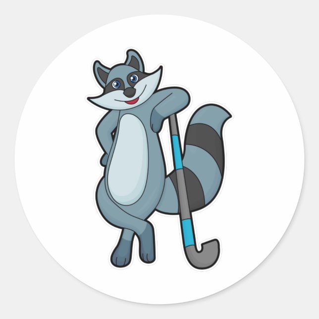 Racoon at Hockey with Hockey stick Classic Round Sticker (Front)