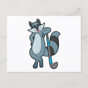 Racoon at Hockey with Hockey stick Postcard
