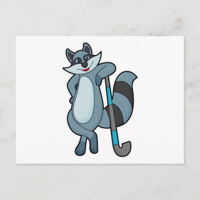 Racoon at Hockey with Hockey stick Postcard (Front)
