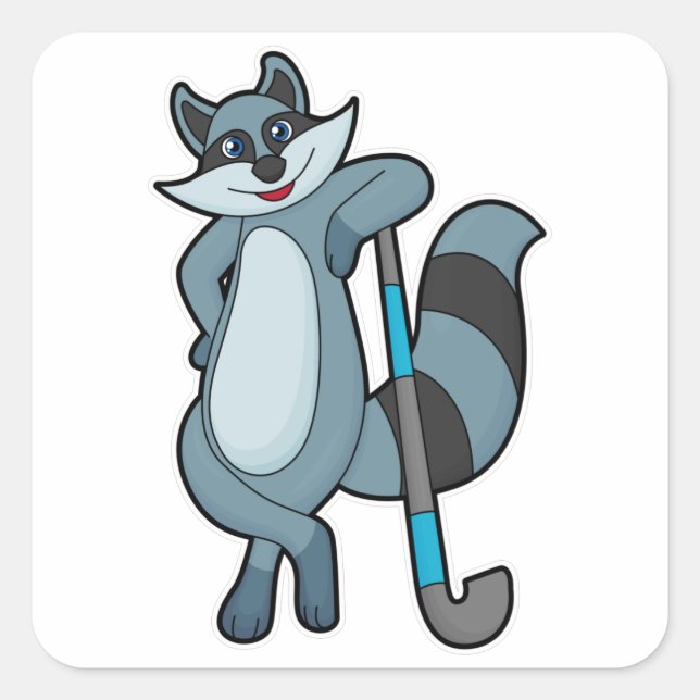 Racoon at Hockey with Hockey stick Square Sticker (Front)