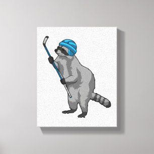Racoon at Ice hockey with Ice hockey stick Canvas Print