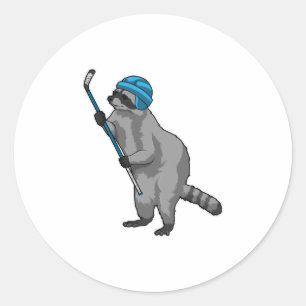Racoon at Ice hockey with Ice hockey stick Classic Round Sticker