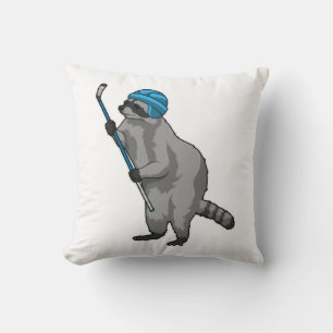Racoon at Ice hockey with Ice hockey stick Cushion