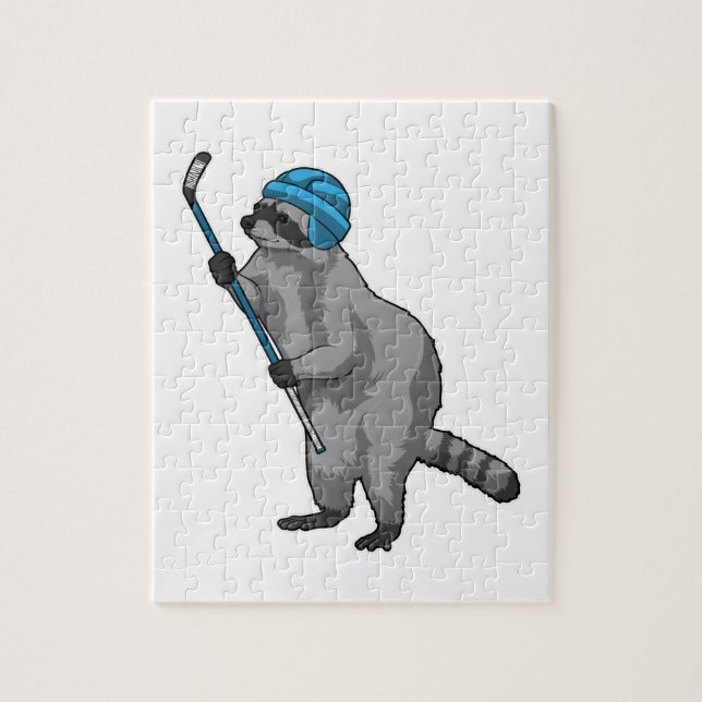 Racoon at Ice hockey with Ice hockey stick Jigsaw Puzzle (Vertical)