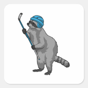 Racoon at Ice hockey with Ice hockey stick Square Sticker