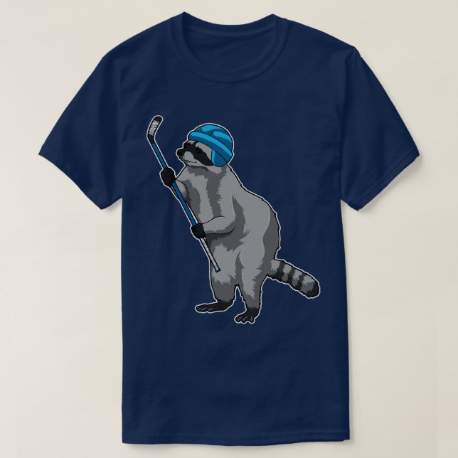 Racoon at Ice hockey with Ice hockey stick T-Shirt (Design Front)