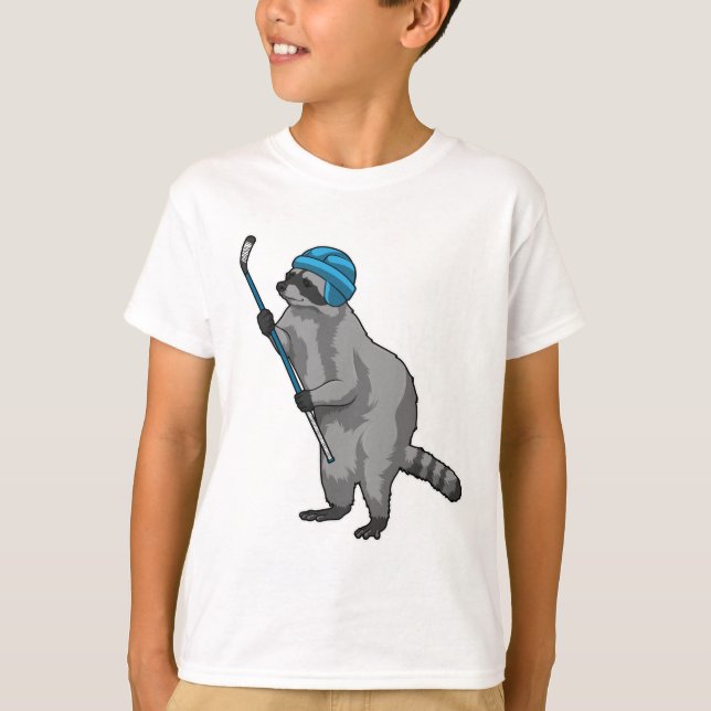 Racoon at Ice hockey with Ice hockey stick T-Shirt (Front)