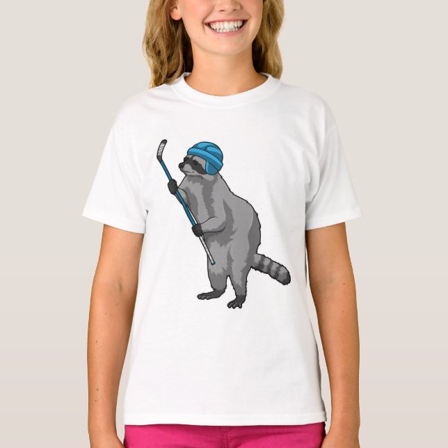 Racoon at Ice hockey with Ice hockey stick T-Shirt (Front)