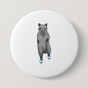 Racoon at Ice skating with Ice skates 7.5 Cm Round Badge