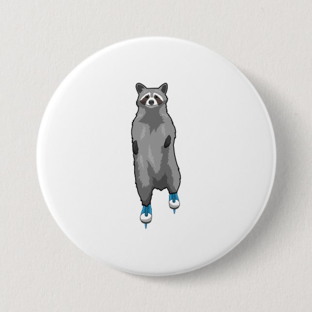 Racoon at Ice skating with Ice skates 7.5 Cm Round Badge (Front)