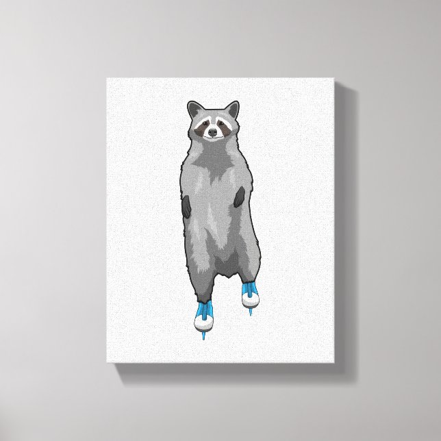 Racoon at Ice skating with Ice skates Canvas Print (Front)