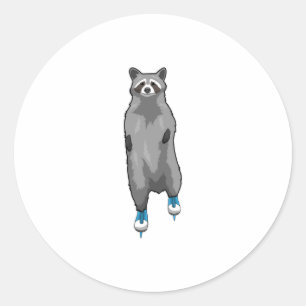 Racoon at Ice skating with Ice skates Classic Round Sticker