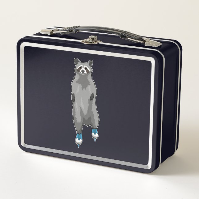 Racoon at Ice skating with Ice skates Metal Lunch Box (Front)