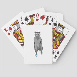Racoon at Ice skating with Ice skates Playing Cards