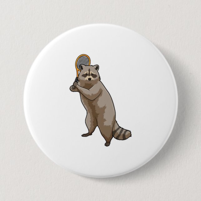Racoon at Tennis with Tennis racket 7.5 Cm Round Badge (Front)
