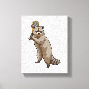 Racoon at Tennis with Tennis racket Canvas Print