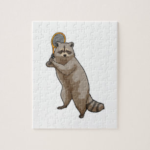 Racoon at Tennis with Tennis racket Jigsaw Puzzle
