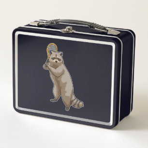 Racoon at Tennis with Tennis racket Metal Lunch Box