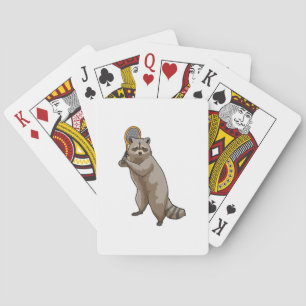 Racoon at Tennis with Tennis racket Playing Cards