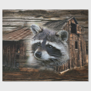 Racoon At The Old Barn Wrapping Paper