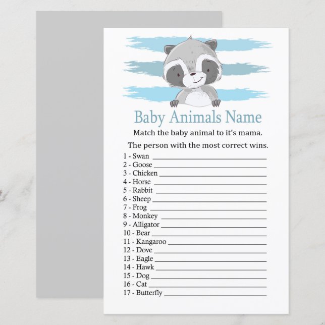 Racoon Baby Animals Name Game (Front/Back)