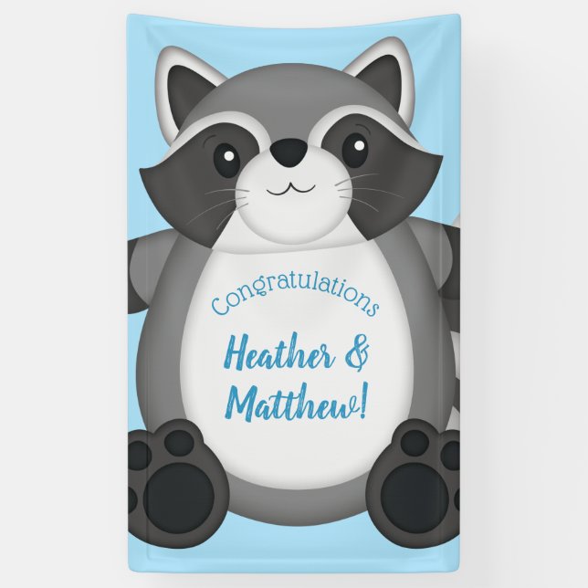 Racoon Baby Shower Blue Banner (Vertical)