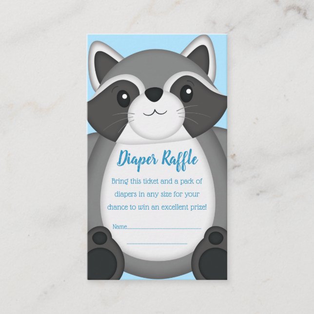 Racoon Baby Shower Blue Enclosure Card (Front)