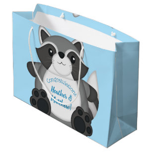 Racoon Baby Shower Blue Large Gift Bag