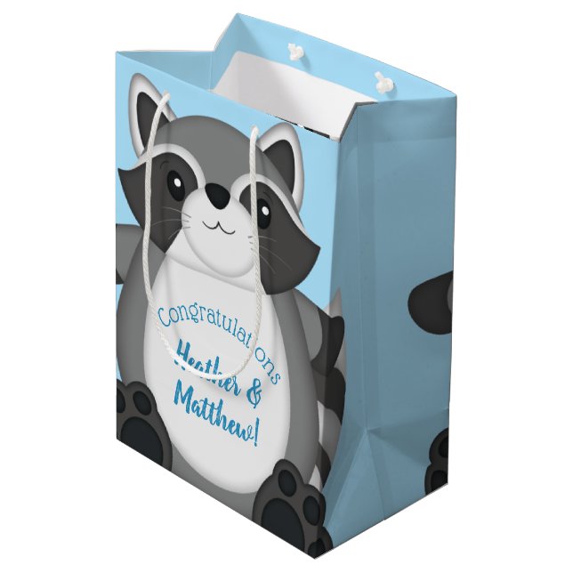 Racoon Baby Shower Blue Medium Gift Bag (Back Angled)