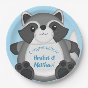 Racoon Baby Shower Blue Paper Plate
