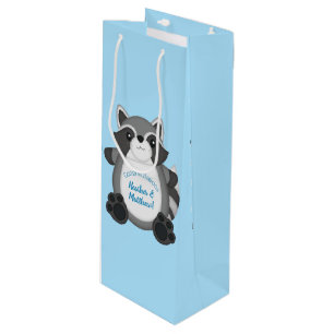 Racoon Baby Shower Blue Wine Gift Bag
