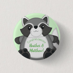 Racoon Baby Shower Green 3 Cm Round Badge
